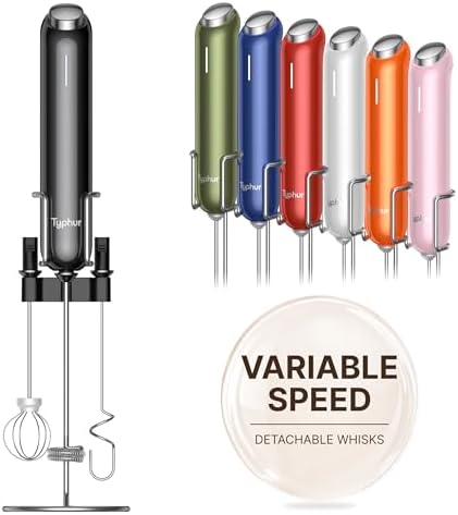InstaWhisk Upgraded Milk Frother with Variable Speed - Rechargeable Handheld Coffee Frother Wand with Detachable Whisks, Electric Drink Mixer for Latte, Cappuccino, Matcha, Almond Milk, Protein, Black by Unknown