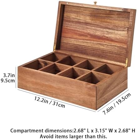 Acacia Wood Tea Bag Organizers, Tea Packet Storage Boxes, 8-Compartment Tea Caddy for Tea Bags Chest, Teabag Holder Containers, Teabox Station Display