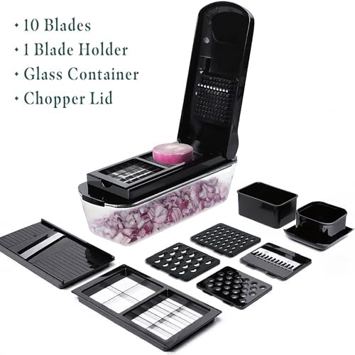 Le'raze 13-in-1 Vegetable Chopper Pro with Glass Container, Stainless Steel Blades, BPA-Free, Mandoline Slicer, Manual - Image 6