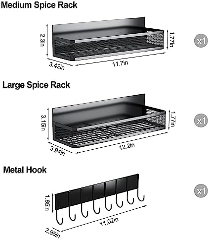 Magnetic Spice Rack for Refrigerator, 3 Pack Magnetic Shelf, Moveable Fridge Organizer with 8-Hook Rack, Seasoning Organizer for Kitchen