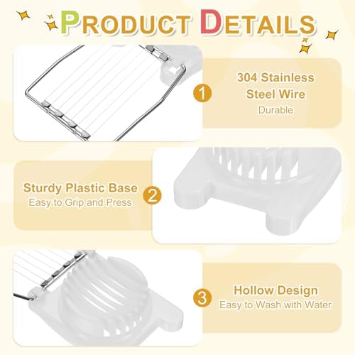 uxcell 3 Pack Egg Slicer for Hard Boiled Eggs, Stainless Steel Wire, White - Image 3