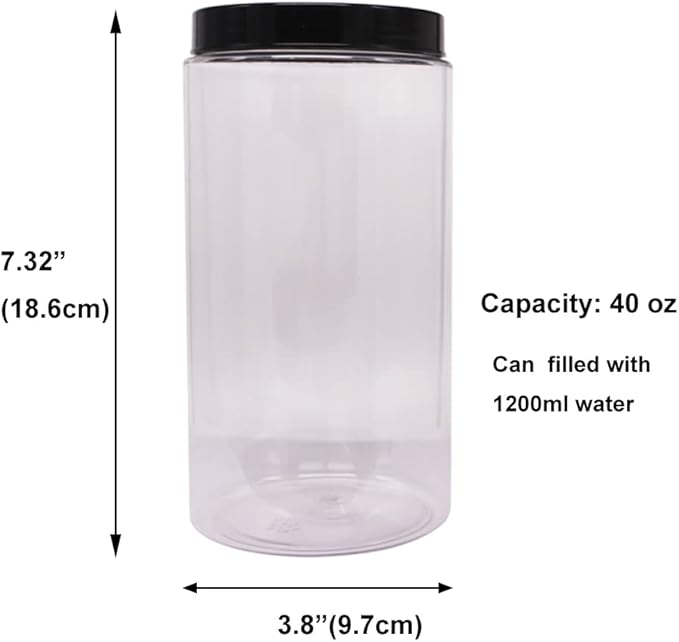 zmybcpack 6 Pack 40 oz Plastic Jars With Lids, Extra Labels, 1 Pen, Clear PET Seal Jar for Food Storage,Wide Opening Storage jar for Dry Food, Peanut, Powder, Kitchen & Craft Storage