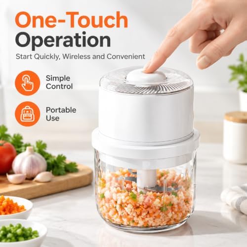 Electric Cordless Garlic Chopper 350ML with Glass Bowl, 6 Blades - Image 3