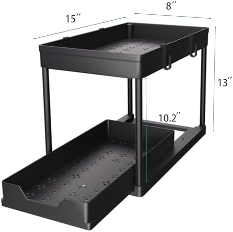 Under Sink Organizer 2 Pack, Bathroom Cabinet Organizer, 2 Tier Sliding Cabinet Basket Organizer Drawer, Multi-Purpose Bath Collection Baskets for Bathroom (Black)