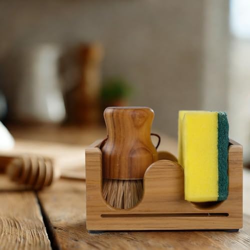 Sponge Holder for Kitchen Sink Teak Wood,Self Draining