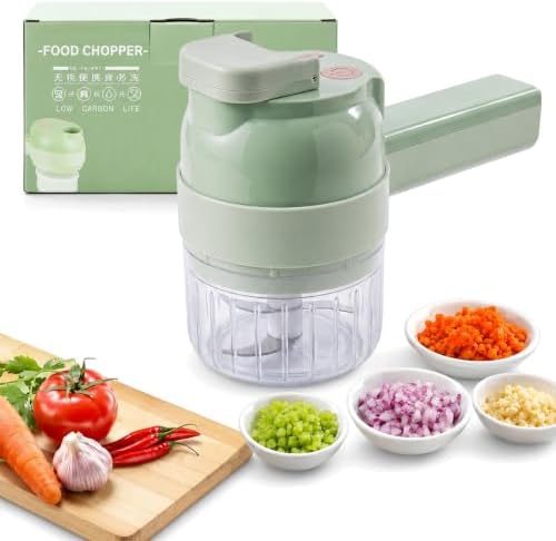 2027 Upgraded Multi Blade Chopper Electric Hand Held, 5-in-1 Wireless Vegetable Chopper with Slicing Grating Peeling, Rechargeable Food Processor for Garlic Onion Meat, Type-A by DENGWANG