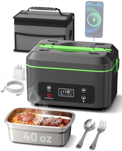 Heated Lunch Box, 100W Cordless Electric LunchBox with Scheduled Heating and Leakproof 1.2L Battery Operated Food Warmer for Car Travel Jobsite, Portable for Truck Drivers Workers Adults
