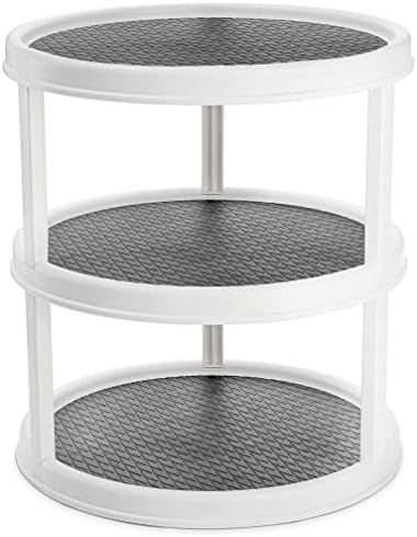 3 Tier Lazy Susan Turntable - 12'' Round Tiered Rotating Kitchen Spice Organizer and Non-Skid Organization Storage Container - Tiered Tray for Fruit, Snacks, Cosmetic, Pantry, Bathroom(Grey)