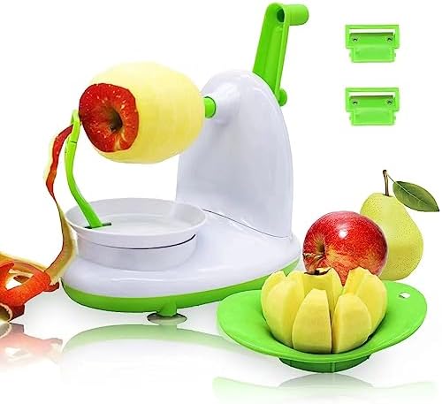 Upgraded Apple Peeler and Corer for Apple Pear Citrus Manual Rotating Kitchen Gadget Includes 2 Replacement Heads and 1 Splitter (whitish green)
