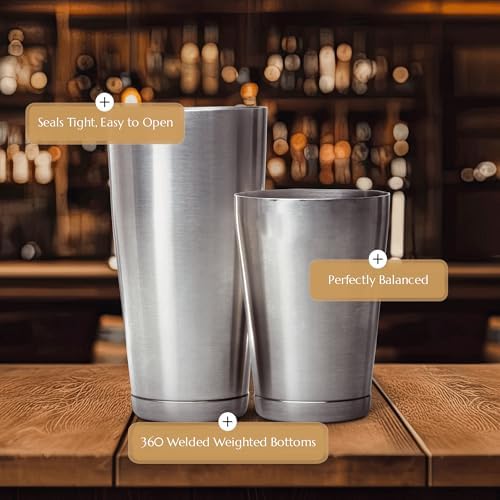 2-Piece Cocktail Shaker Matte Black – 28 oz Weighted Shaker & 18oz Weighted Cheater Tin, Professional Grade Bar Shaker, Premium Cocktail Shaker Set for Professional & Home Bartenders