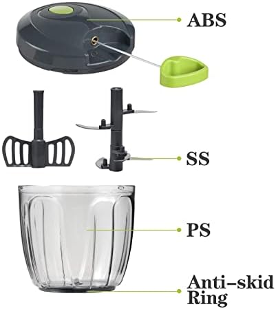 Manual Food Chopper Vegetable Cutter, Hand String Vegetable Chopper Onions Cutter for Vegetable Fruits Nuts BPA Free Food Safe Material, 900ml Grey