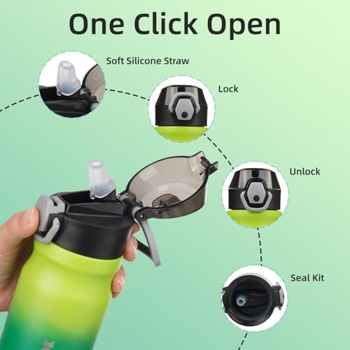 BJPKPK 14 oz Insulated Water Bottle, Straw, Handle, Stainless Steel Flask - Image 3
