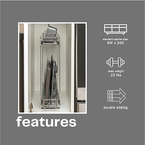 Glidez Multipurpose Chrome-Plated Steel Pull-Out/Slide-Out Storage Organizer for Cookware and Bakeware - 2-Tier Design - Fits Standard Size Cabinet or Shelf, Chrome