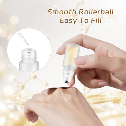 20 Pack 5ml White Frosted Glass Roller Bottles with Wood Grain Caps Roll-On Containers for Essential Oils and Serums - Image 4