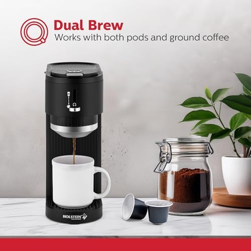 Holstein Housewares 2-in-1 Single Serve Coffee Maker, Dual Brew, Compatible with K-Cup Pods & Ground Coffee, Reusable Filter Included, Compact Drip Coffee Machine, 14oz Tank, Fits Most Cups - Black - Image 2