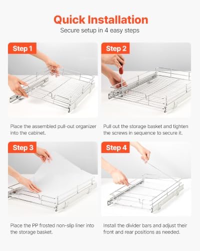 Pull Out Cabinet Organizer 12.2" W x 20.98" D Steel Slide Out Drawers