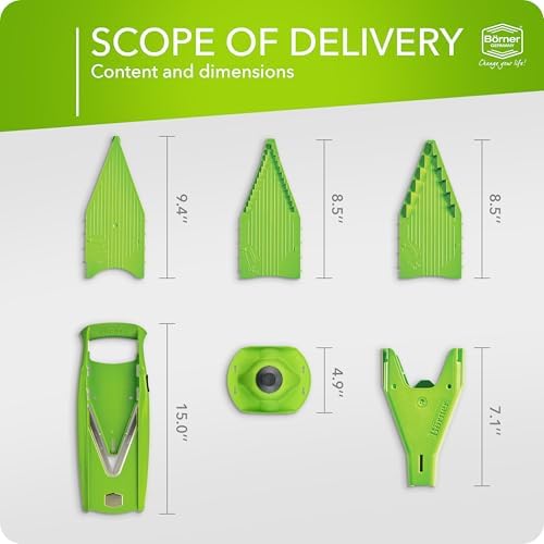 Mandoline Food Slicer Börner V5 (Starter Set) by Reston Lloyd • V-Slicer with Food Holder • Made in Germany • Fruit & Vegetable Chopper • Multiple Settings • Color: Lime - Image 6