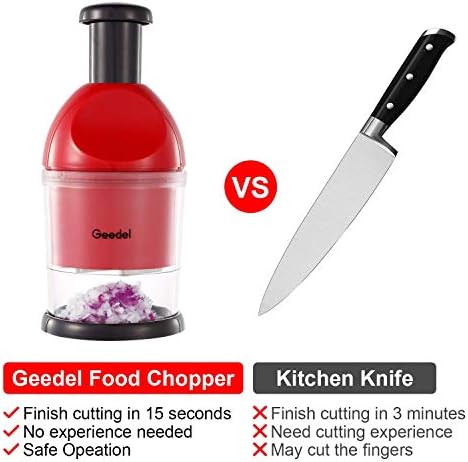 Geedel Food Chopper, Easy to Clean Manual Hand Vegetable Chopper, Dishwasher Safe Slap Onion Cutter for Veggies Onions Garlic Nuts Salads Red - Image 6