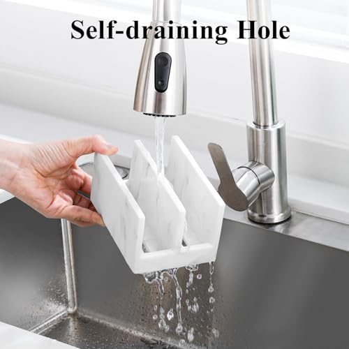 Kitchen Sponge Holder wtih Drain Tray, 2 Compartment, Gravel White
