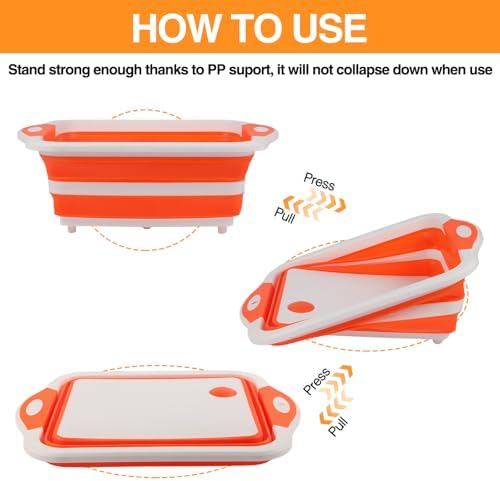 Collapsible BBQ Prep Tub/Cutting Board 10L, Orange