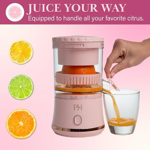 Paris Hilton Electric Citrus Juicer, Mini Portable Cordless Juicer with USB Rechargeable Base, One-Touch Button, Compact Lemon, Lime and Orange Juicer, Pink - Image 2