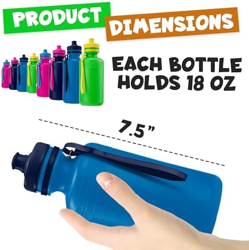 Bulk Water Bottles for Kids (12-Pack) 18oz Reusable Bottle Party Favors