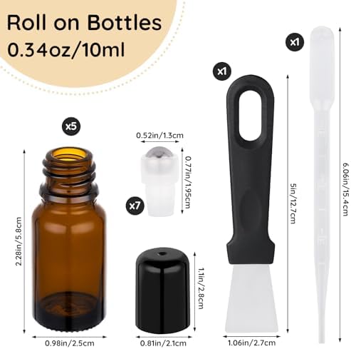 Segbeauty 0.34oz Glass Roller Bottles for Essential Oils, 5pcs Amber Refillable Roll On Bottles, 10ml Empty Rollerball Bottle for Oil, Small Travel Size Containers for Perfume Cosmetics Liquids - Image 3