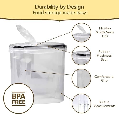 Airtight Cereal Containers with Lids – 3 Piece Tall Kitchen Pantry Organization Set, BPA-Free Clear Plastic, Pour Spout Lids for Breakfast Cereal, Rice, Flour, Sugar, Snacks