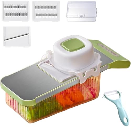 Multifunctional Vegetable Cutter, 6 Blade Vegetable Chopper, food chopper with container for Potato Strips, Onion Cubers, Carrot Sticks, Dicer, Slicer, Cutter, Julience, Cheese Grater (Green-C) by tarcegta