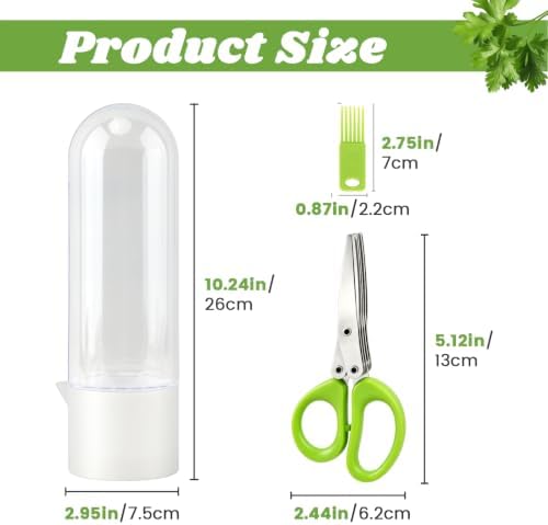 3 Pack Herb Saver for Refrigerator with 5-Blade Herb Scissors