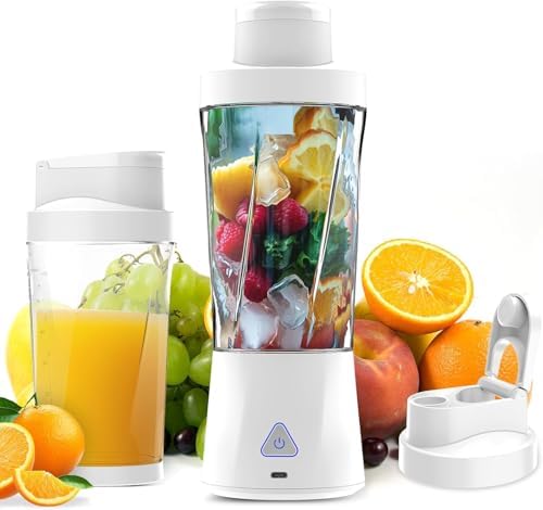 Portable Blender, 360W Personal Blender for Shakes and Smoothies for Kitchen, 24 Oz BPA Free Traveling Juicer Cup and Lid with 6 Blades, Self Cleaning Portable Juicer for Kitchen/Travel/Gym, White by BESNOOW