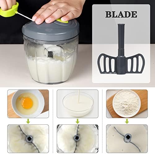 Manual Food Chopper Vegetable Cutter, Hand String Vegetable Chopper Onions Cutter for Vegetable Fruits Nuts BPA Free Food Safe Material, 900ml Grey