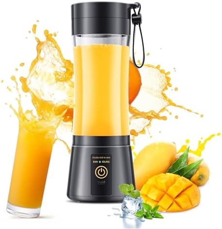 Portable Travel Blender for Smoothies & Shakes - 380Ml Personal Size, Quick Mixing Mini Juicer with 6 Stainless Steel Blades Traveling Cup, Suit for Office/Picnic by YFIXQNSU
