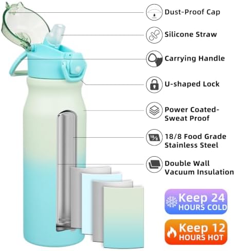 BJPKPK 25 oz Insulated Water Bottle, Straw, Handle, Stainless Steel Flask - Image 2
