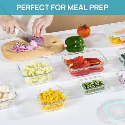 8 Pack Glass Food Storage Containers with Lids Green