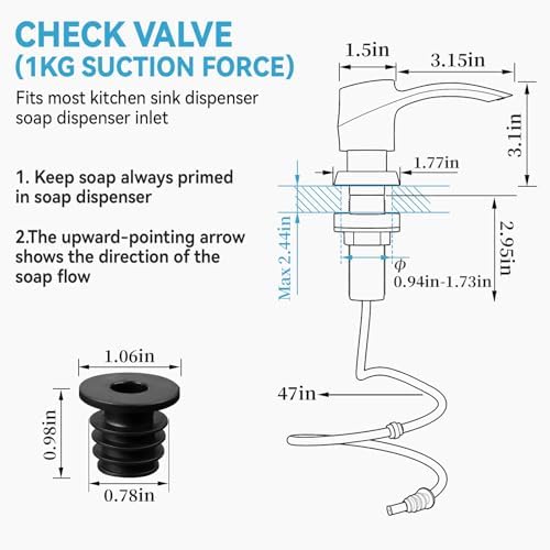 Soap Dispenser for Kitchen Sink Brushed Nickel， Built-in Dispenser, ABS Dispenser Pump with 47”Extension Tube, No More Messy Refills(No Bottle)