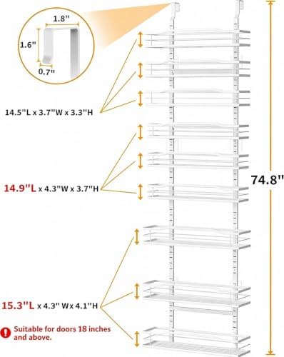 White 9-Tier Over The Door Pantry Organizer, Pantry Organization And Storage, Metal Hanging Spice Rack Shelves Door, Home & Kitchen Essentials, Laundry Room Bathroom Organization