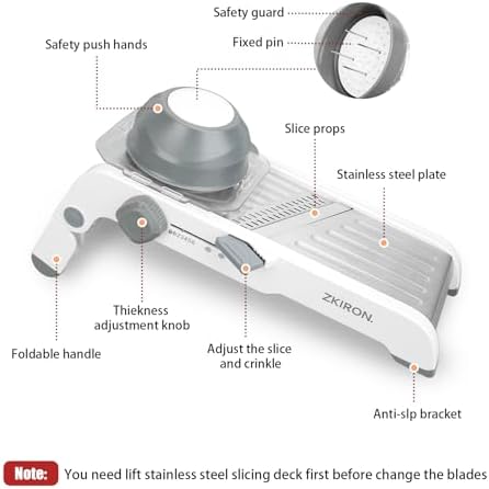 ZKIRON Large Mandoline Slicer for Kitchen - Professional Stainless Steel Onion Slicer & Cabbage Shredder, Integrated 2-in-1 Blade for Waffle & Smooth Cuts, Safety Hand Guard Included (Gray) - Image 5