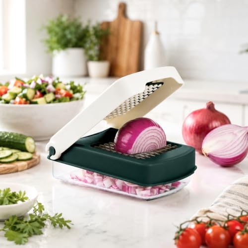 Starfrit Onion Chopper - One-Push Dicing - Stainless Steel Blades - 500ml Container - Green - Image 2