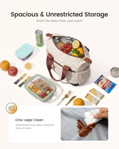 Insulated Lunch Bag Women, Adult Lunch Box for Women Work, Large Leakproof Cooler lunch Bags for Picnic Beach Family College, Lunch Teacher Tote Bag with Adjustable Shoulder Strap Cup Holder