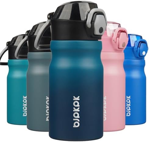 BJPKPK 14 oz Insulated Water Bottle, Straw, Handle, Stainless Steel Flask by BJPKPK