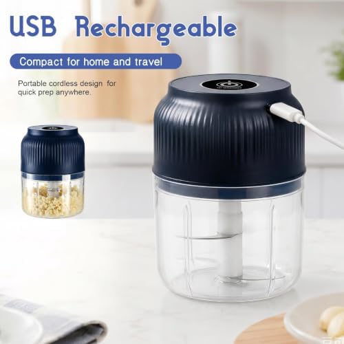 Electric Garlic Chopper, 2026 New Mini Food Processor & Food Chopper for Kitchen, Portable Cordless Garlic Mincer with 4 Stainless Steel Blades, Small Vegetable Chopper for Onion Salad (B, 400ml)