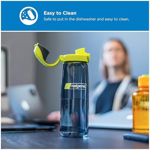 Nalgene 24 oz On The Fly Lock-Top Water Bottle, Charcoal w/Lime - Image 3