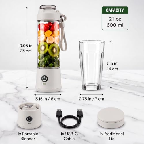 SSKAWorldwide Portable Blender 21oz – Rechargeable and Wireless Mini Personal Blender for Shakes and Smoothies, 4000mAh Battery & 6 Blades for Protein Shakes, Fruit Juicer, Gym & Travel (White) - Image 2
