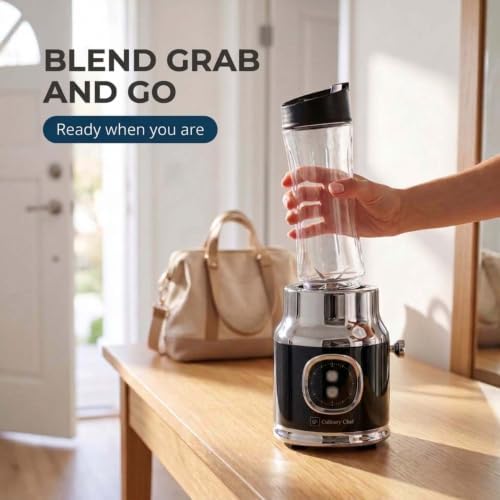 300W Smoothie Maker Blender with 500ml Glass Mason Jar & 600ml BPA-Free Sports Bottle, Personal Smoothie Blender for Smoothies, Shakes, Frozen Fruit & Ice, Black