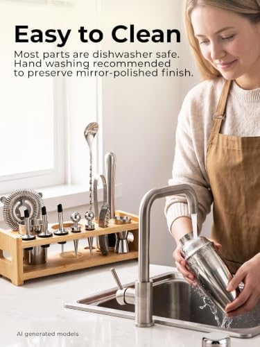 24 Piece Bartender Kit-Stainless Steel Bar Accessories with Display-Modern Mixology Shaker Set for At-Home Cocktails-Use for Mixer, Martini, Margarita and Liquer-Bar Tools (Silver)