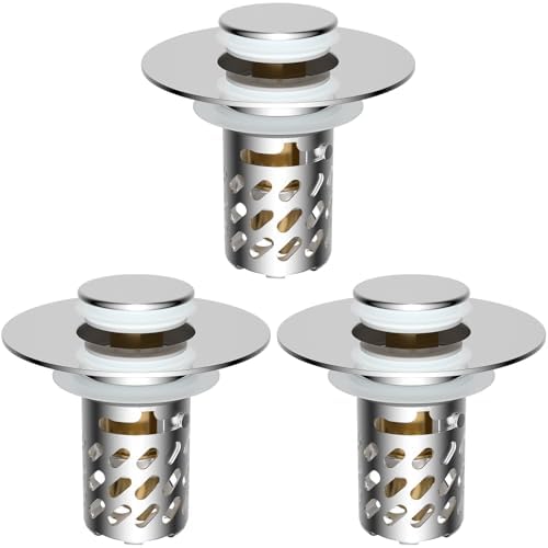 3-Pack All-Metal Bathroom Sink Stopper, Pop Up Sink Drain Strainer, Chrome