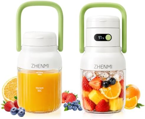 Portable Blender for Smoothies & Shakes, 34oz Rechargeable Personal Mixer with 12 Stainless Steel Blades for Ice Crushing, Cordless Travel Design, LED Display, BPA-Free, Dishwasher Safe by ZHENMI