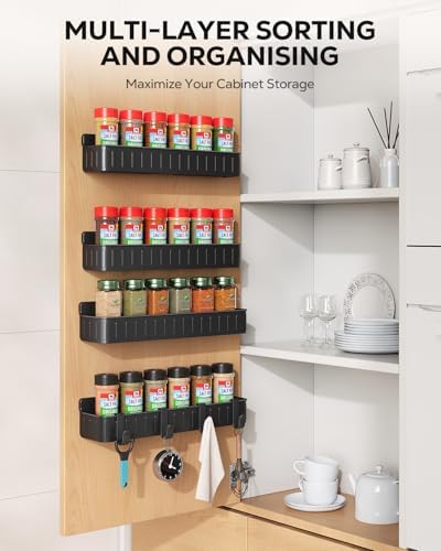 Spice Rack Wall Mount, 4 Pack Black, 2" Depth, Screw/Adhesive