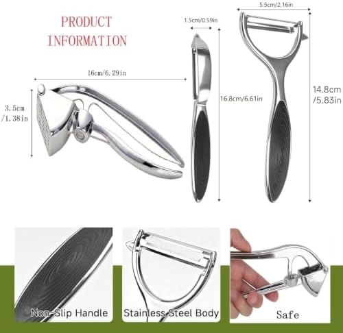 Garlic Press & Peeler Set, Stainless Steel Kitchen Tool